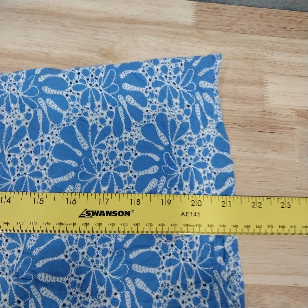 LOFT Women Top Eyelet Puff Sleeve Square Neck Size M Blue